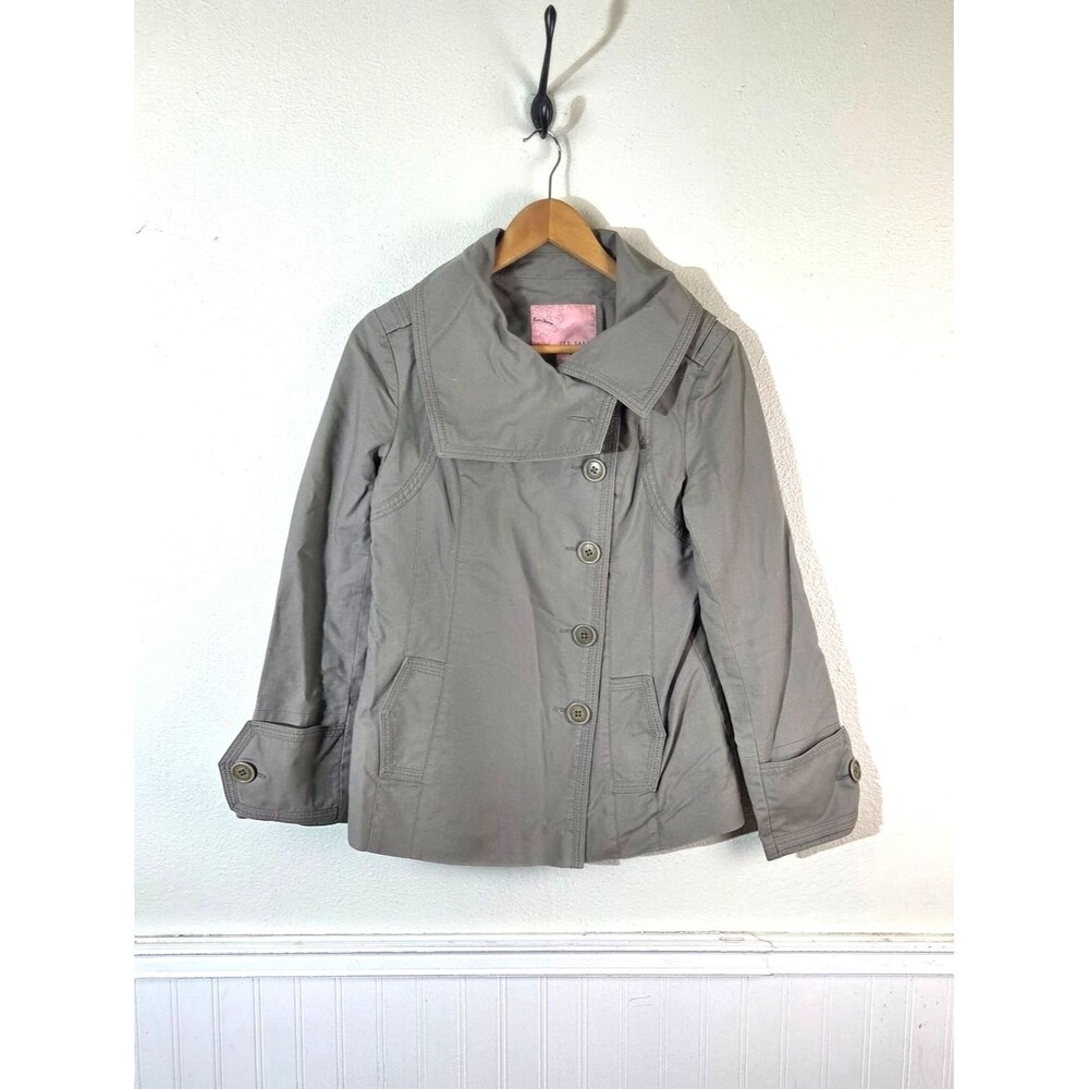 Ted Baker Womens Gray Trench Jacket Button Front Cotton Coat Size 2 Small